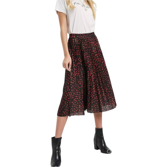 ASOS High Rise Pleated Polka Dot Midi Skirt Black Red Sz 2 / XS A line - Picture 4 of 8
